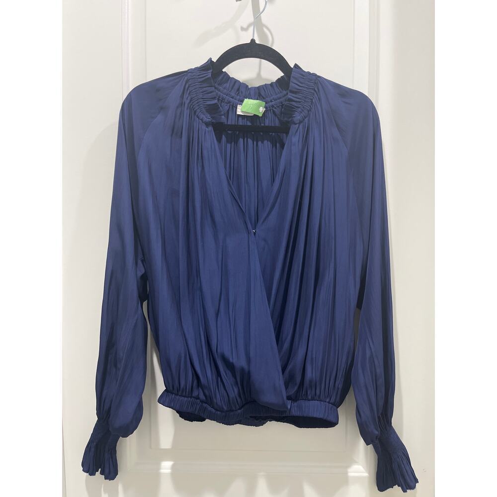 Ramy Brook Women's Navy Blue Bethany Ruffle Coastal Ladies Blouse Sz S